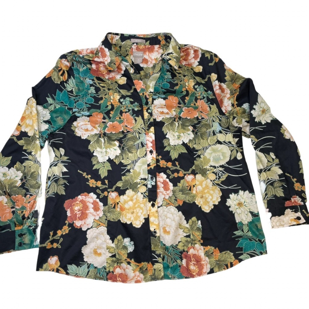 Chico's Floral Black Button Down Shirt